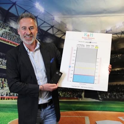 A K&H founder holding a poster of the dashboard